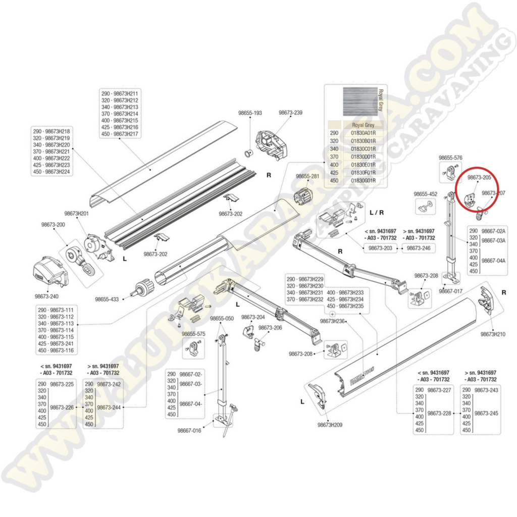 98673-205 Kit fixation patte droite. F80S