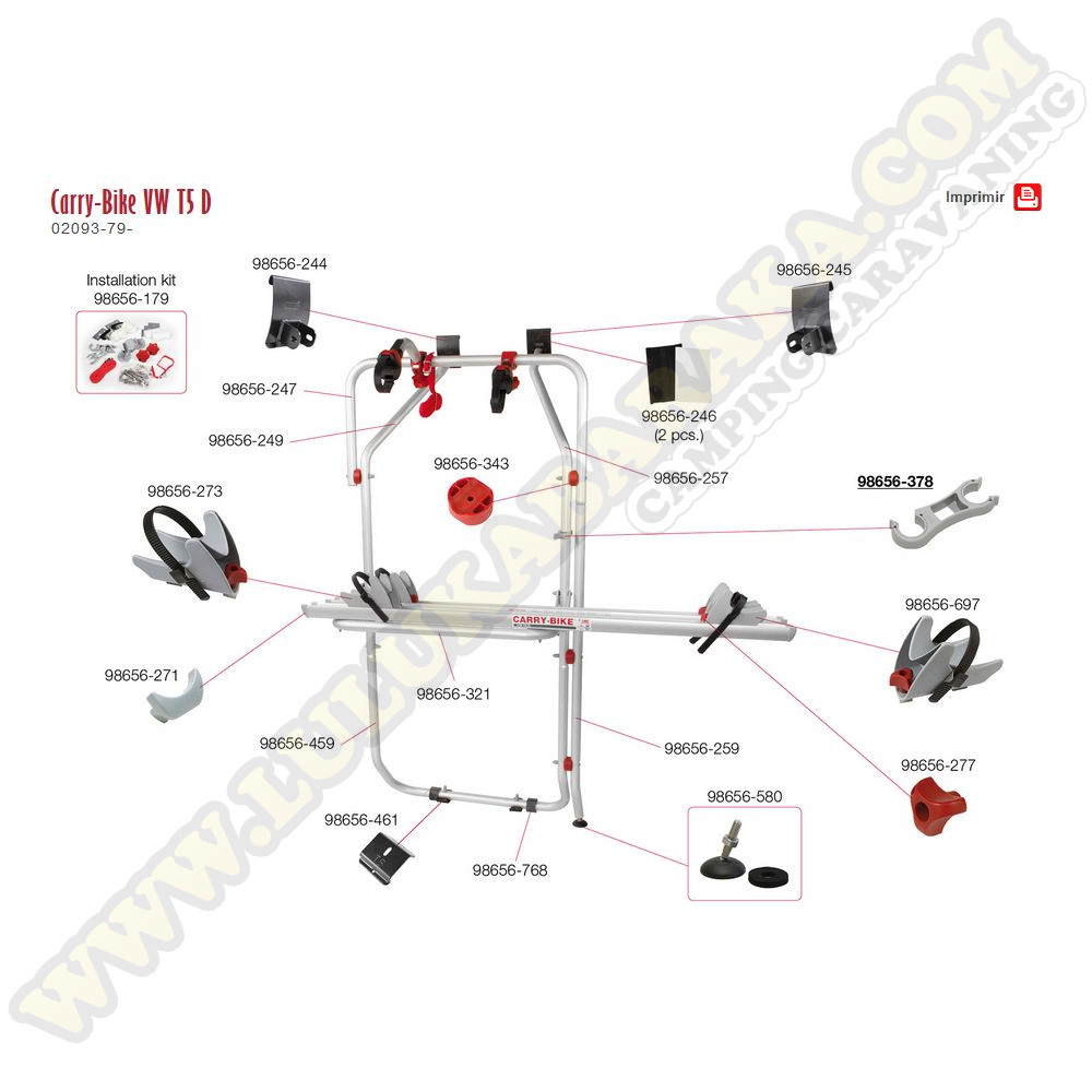 Rechange Carry-Bike VW T5 2 portes