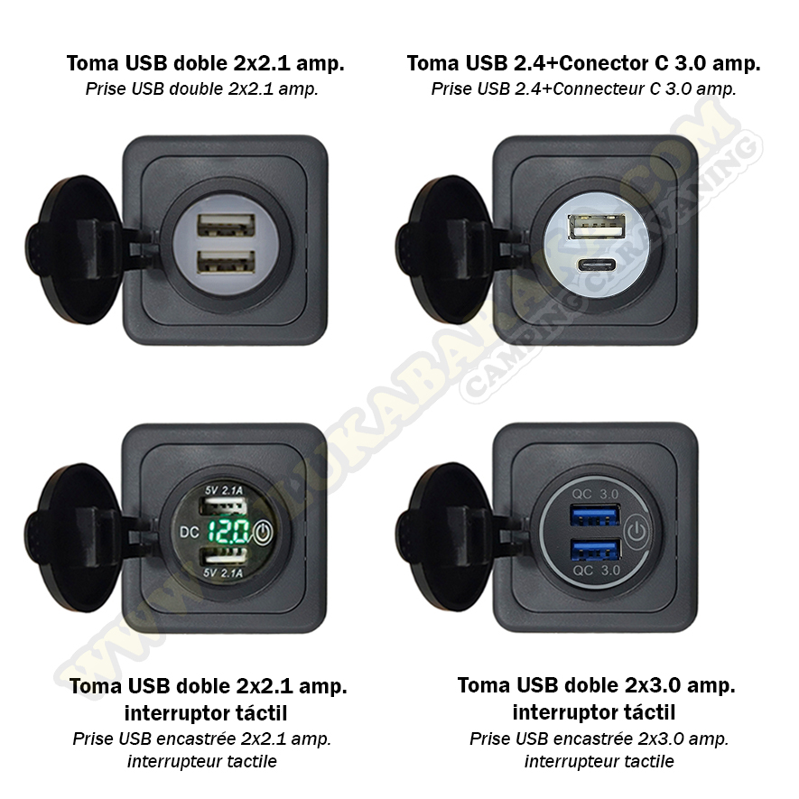 Prise USB encastrable 12/5V avec double USB 2x2,5A avec plaque de